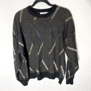 Vintage 90s Club International Black Brown Knit Crewneck Sweater XL Dadcore